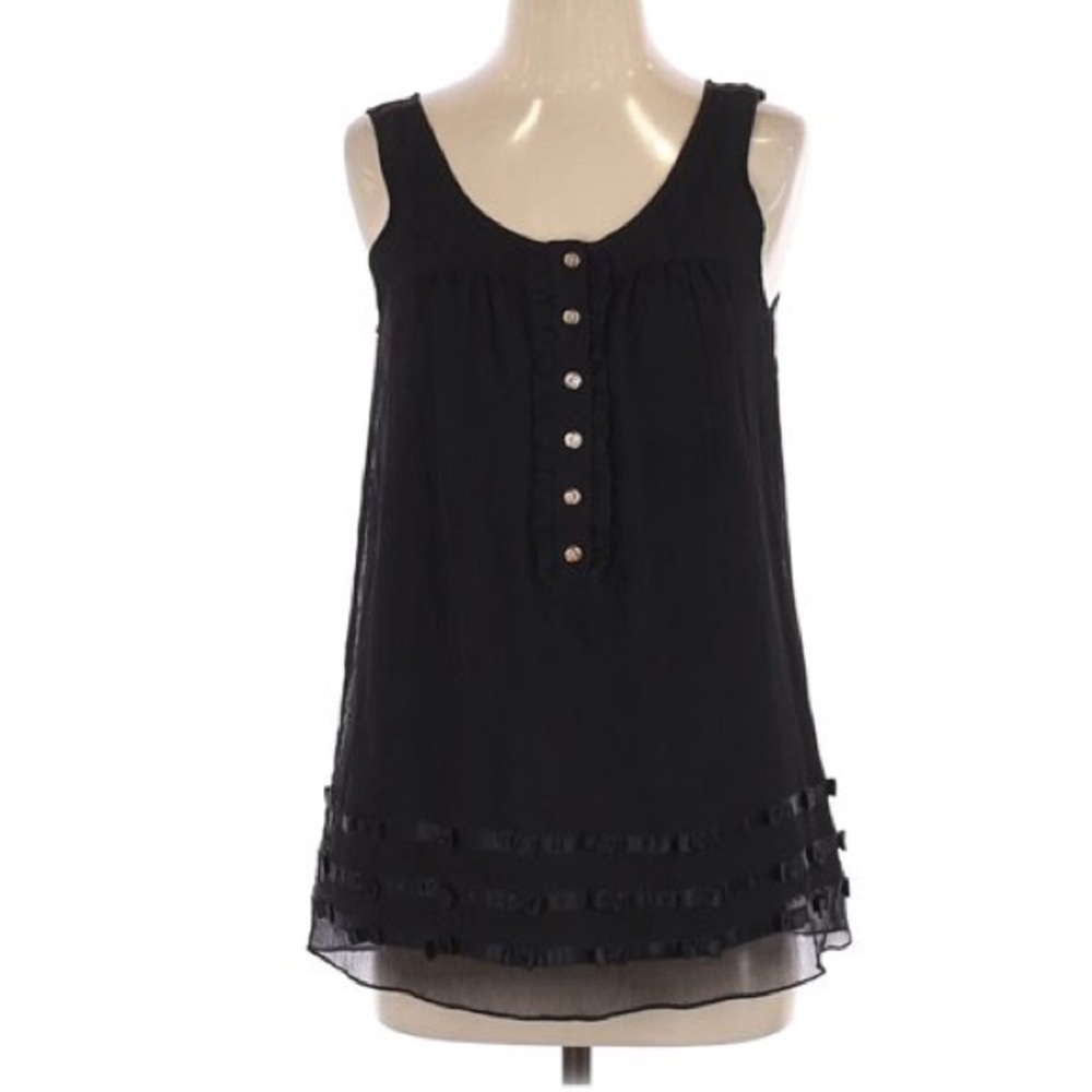 Juicy Couture Silk Ruffle & Ribbon bows Sleeveless Black Top Blouse.